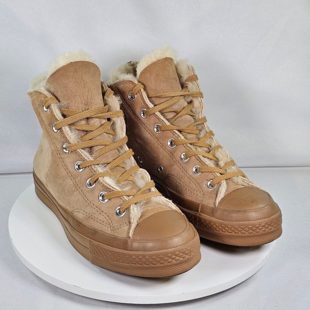 Converse Chuck Taylor All Star High Top Tan Suede Faux Fur Lined Sneaker Women 8
